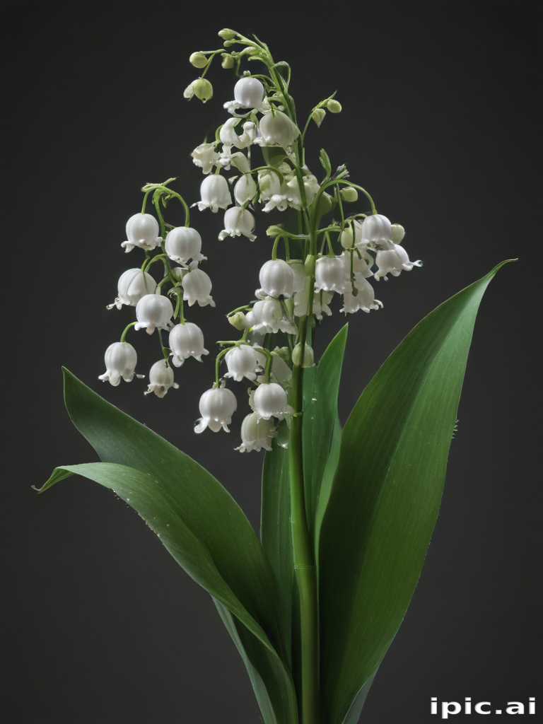 Delicate White Lily of the Valley Blossoms Against a Dark Background
