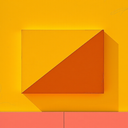 Create a high-resolution image of a composition featuring a large yellow square and two overlapping triangles, one red and one green, in a minimalist style, captured with a Canon EOS R5, 50mm lens, f/2.8 aperture, ISO 100, in natural daylight for vibrant colors.