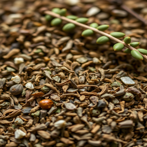A close-up, high-resolution image of a pile of dried herbs with a shallow depth of field, captured with a Canon EOS 5D Mark IV at f/2.8, ISO 100, and a shutter speed of 1/125 sec, using natural lighting for enhanced color and texture.