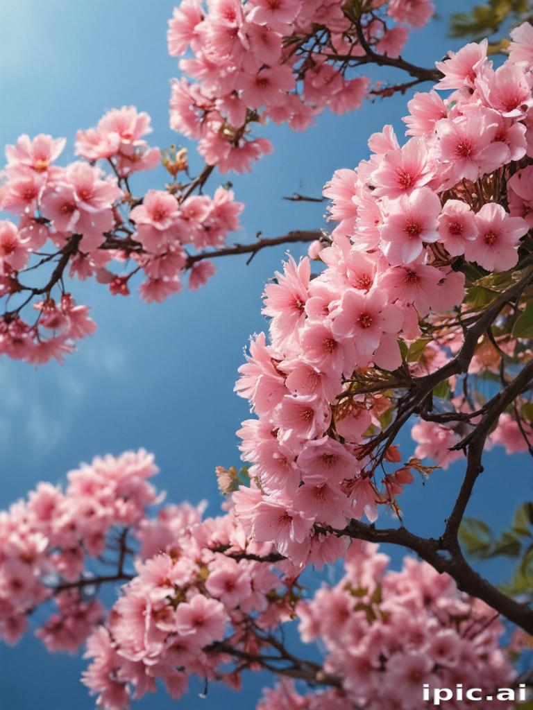 Beautiful Cherry Blossom Tree in Full Bloom Against a Clear Blue Sky