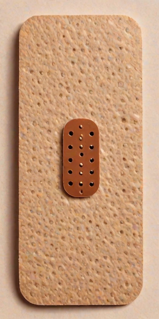 create a simple illustration of a band-aid with a beige color and a central brown pad, featuring dotted designs on the edges