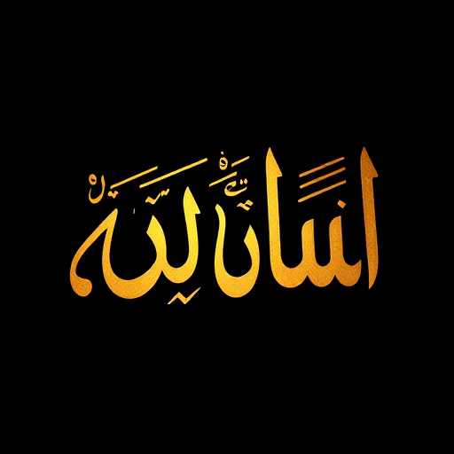 Create a high-resolution image of golden Arabic calligraphy on a black background, use a Canon EOS R5 camera with a 50mm lens, aperture f/1.8, ISO 100, and a slight vignette effect applied to emphasize the detail and richness of the gold color.