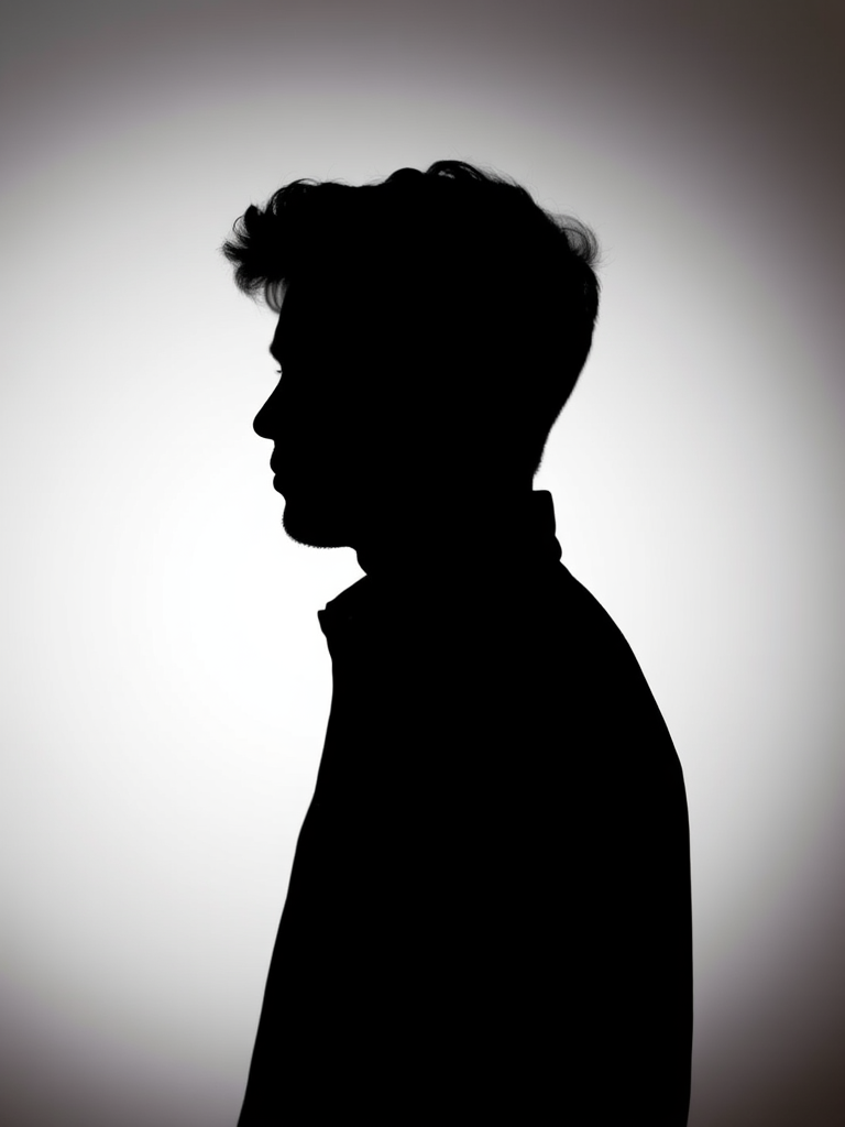 Create a high-contrast silhouette image against a light background, using a Canon EOS 5D Mark IV with a 50mm f/1.8 lens, aperture set to f/2.8, ISO 100, and a shutter speed of 1/200s, with a soft focus effect for artistic enhancement.