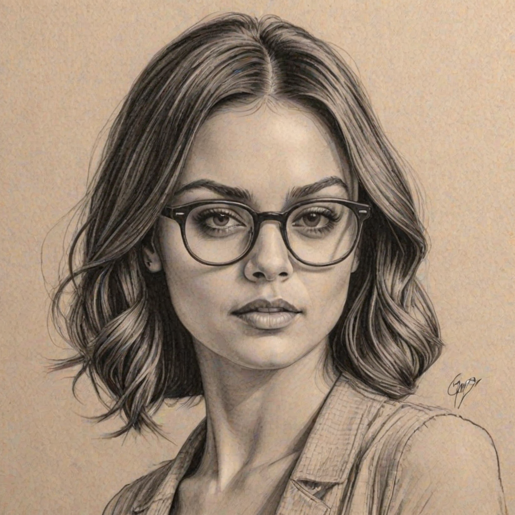 Enticing Mila Kunis, pencil sketch, portrait of Comely woman 1927s in glasses, hair style beatnik, outline, clear lines, fine lines, 8k