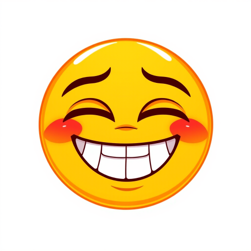 Create a digital illustration of a yellow emoji with a wide grin and half-closed, bloodshot eyes. The design should be bold and expressive, capturing a sense of tired amusement or mischief. The background should be transparent to highlight the emoji's features.