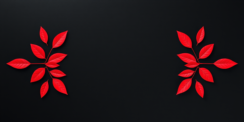 create a symmetrical design featuring red leaf-like shapes arranged around a central blank space on a solid black background
