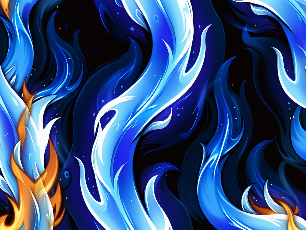 Vibrant Abstract Design Featuring Flowing Blue and Orange Flame Patterns