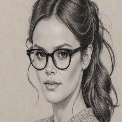 Enchanting Rachel Bilson, pencil sketch, portrait of Stunning woman 1956s in glasses, hair style beatnik, outline, clear lines, fine lines, 8k