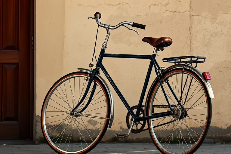 Create a high-resolution vector illustration of a vintage bicycle, using a Canon EOS 5D Mark IV with a 50mm lens at f/2.8, shot from a side view with soft diffused lighting and sharp focus to enhance details and textures.