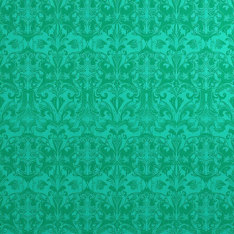 Create a high-resolution textured background featuring a damask pattern in shades of turquoise and green, shot with a Canon EOS R5, 50mm lens, f/2.8 aperture, ISO 100, with a soft focus and even lighting.