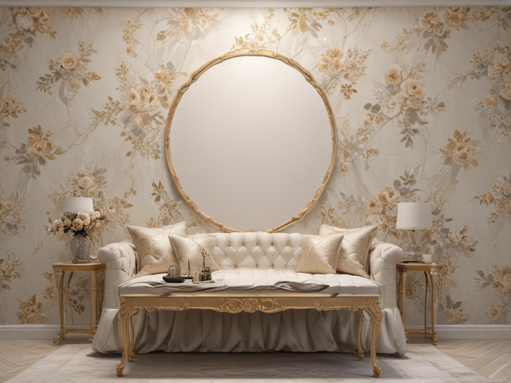 Elegant Living Room Interior Featuring Floral Wallpaper and Luxurious ...