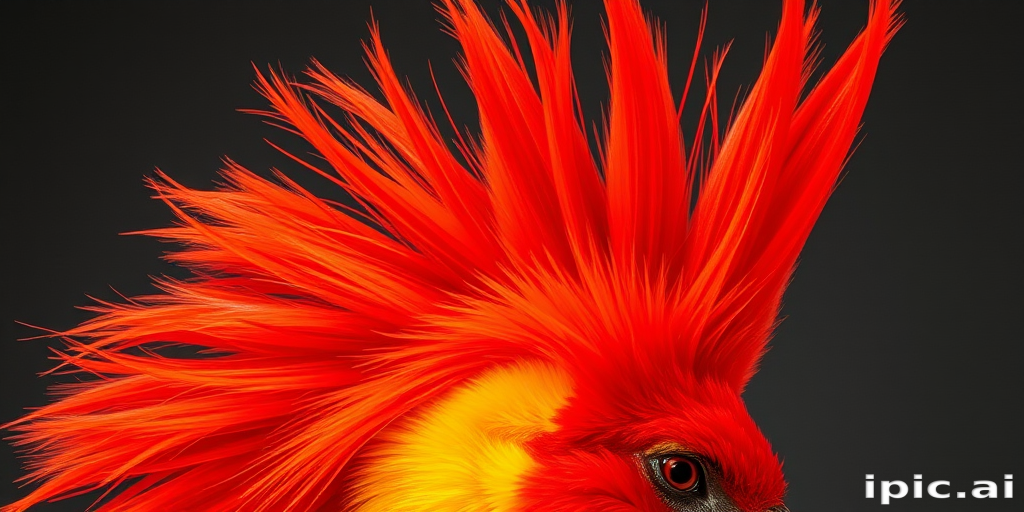 Blazing Phoenix Plumage showcases a striking combination of bright red and orange hues with yellow accents, styled in an edgy, spiked mohawk