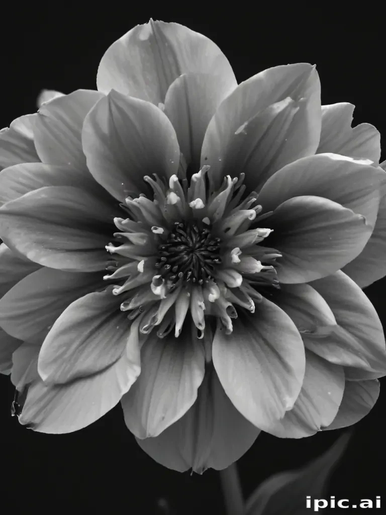 Elegant Black and White Close-Up of a Beautiful Flower Blooming