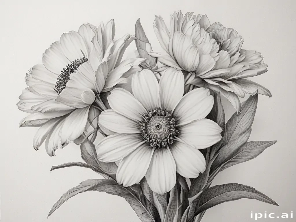 pencil drawn flowers