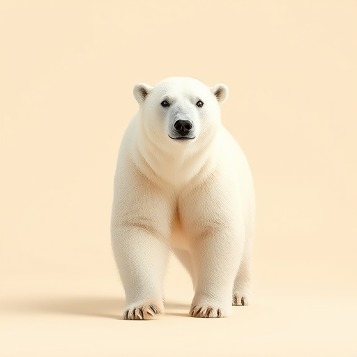 Create a minimalist illustration of a polar bear standing on a soft beige background, using a Canon EOS R5 camera, aperture set to f/4, shutter speed at 1/125s, ISO 100, 50mm lens for crisp detail and soft focus, in a studio lighting setup.