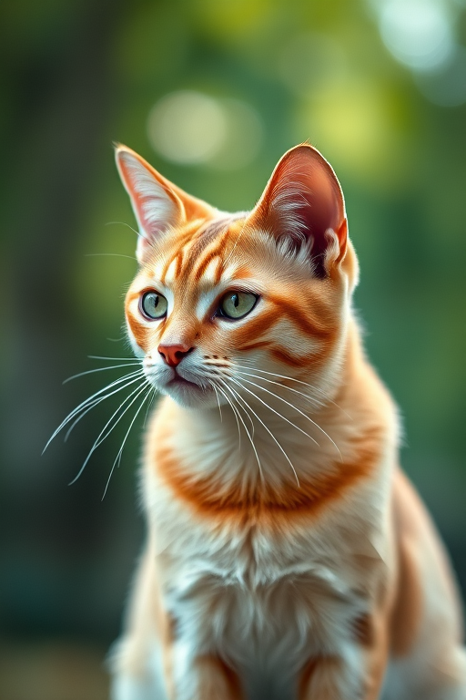 create a low-poly style image of a cat with sharp geometric shapes and a blurred natural background, using a Canon EOS R5, 50mm f/1.8 lens, aperture at f/2.8, ISO 100, and 1/200 sec shutter speed for enhanced clarity and depth.