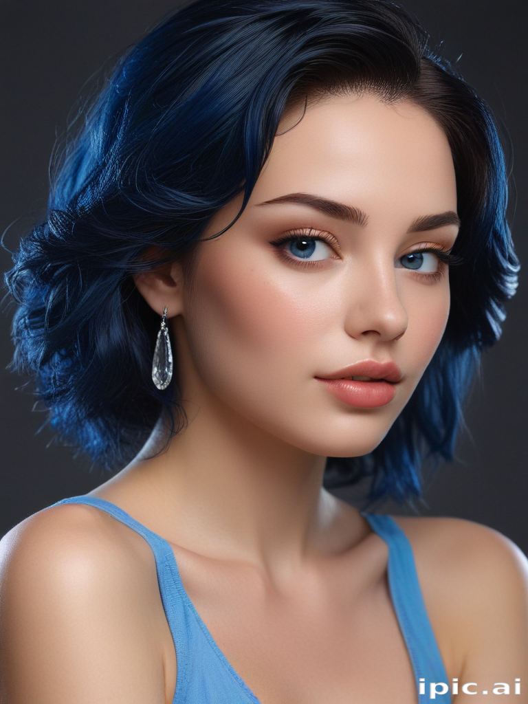 Striking Portrait of a Young Woman with Blue Hair and Earrings