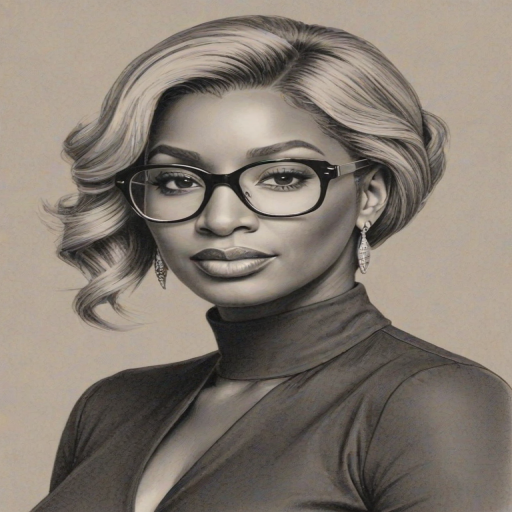 Alluring Nene Leakes, pencil sketch, portrait of Pleasing woman 1965s in glasses, hair style beatnik, outline, clear lines, fine lines, 8k