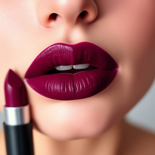 Luscious berry-stained pout boasts a matte finish, showcasing deep purple hues that fade into rich burgundy, capturing attention with its bold and dramatic appearance