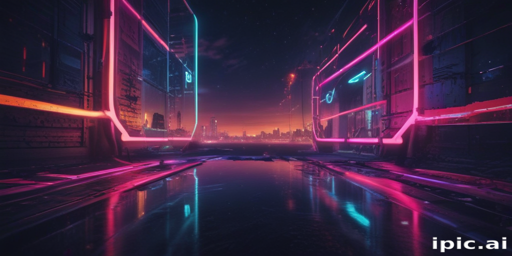 Futuristic Cityscape at Dusk with Neon Lights and Reflections