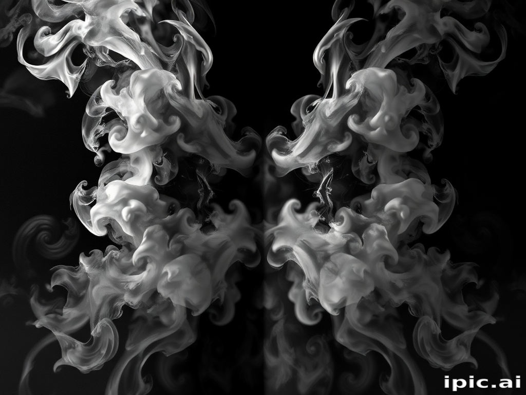 Mysterious "Smoke and Mirrors" tattoo concept blending realistic smoke effects with fragmented mirror-like surfaces, using a grayscale palette with occasional flashes of prismatic color, creating an illusion of depth and movement that challenges perception and invites contemplation, perfect for those who appreciate optical illusions and abstract art