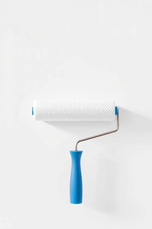 Create a high-resolution digital illustration of a paint roller with a white roller and a blue handle, shot with a DSLR camera at f/8 aperture, 50mm lens, using soft natural lighting for enhanced details and clarity.