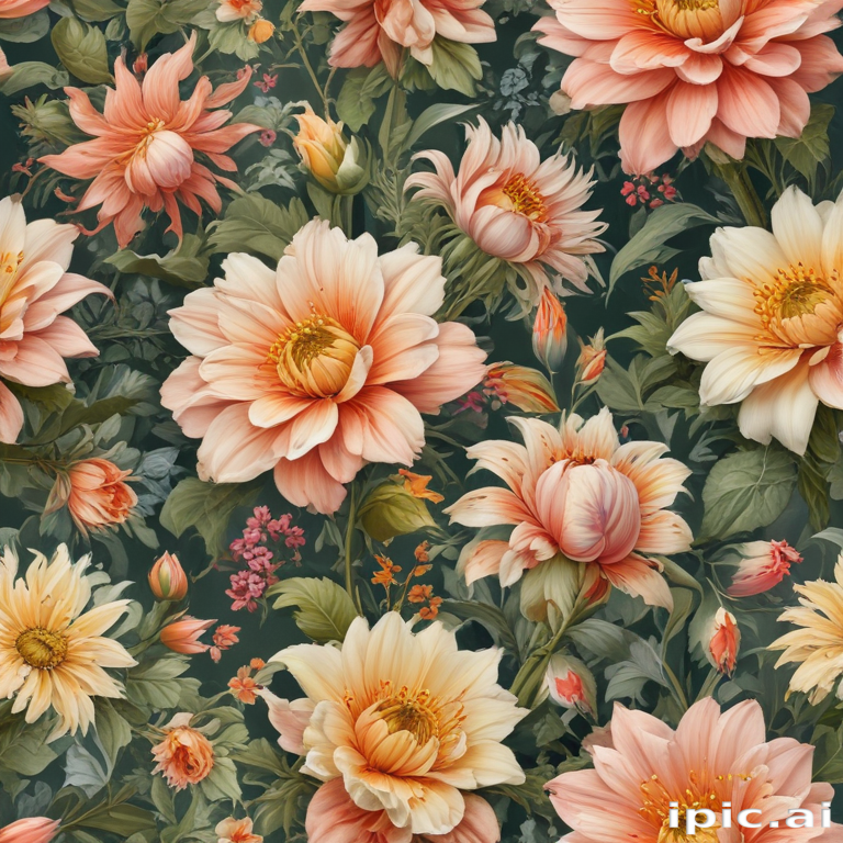 Vibrant Floral Pattern Featuring Lush Peonies and Delicate Blossoms on ...