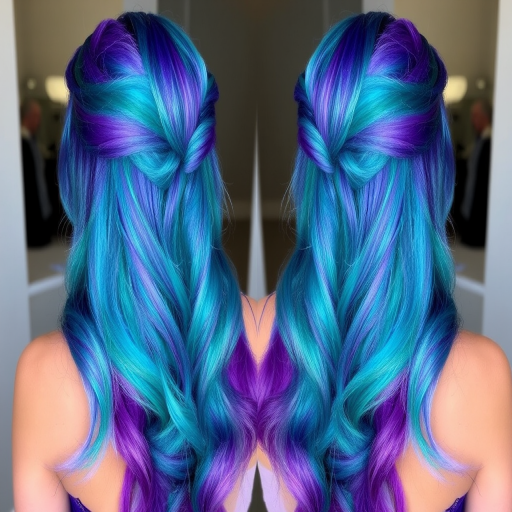 Iridescent mermaid-inspired long locks shifting from teal to purple, the "Ocean Magic" hairdo captures the mesmerizing beauty of the sea