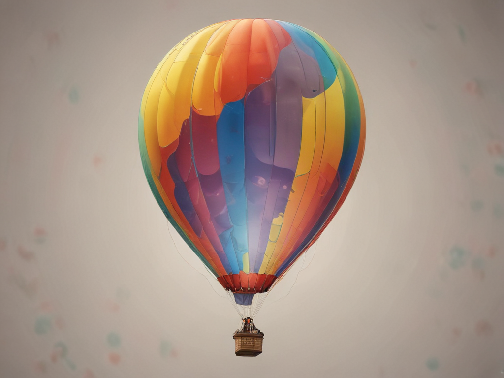 A Vibrant Hot Air Balloon Soaring High Against a Serene Sky Background.