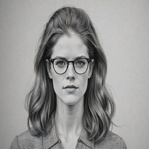Resplendent Rose Leslie, pencil sketch, portrait of Wonderful woman 1943s in glasses, hair style beatnik, outline, clear lines, fine lines, 8k