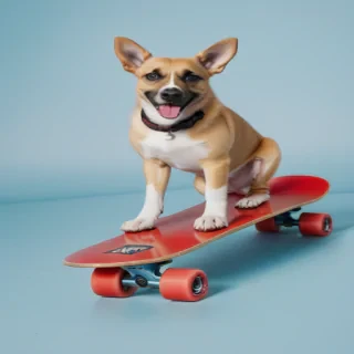 dog on red skateboard