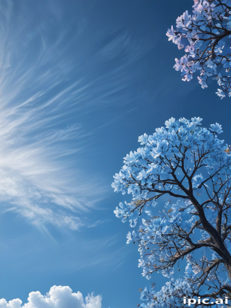 Vibrant Blue Trees Against a Clear Sky with Whimsical Clouds Above