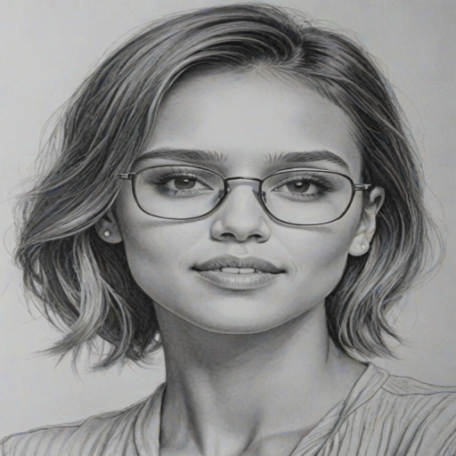 Enchanting Jessica Alba, pencil sketch, portrait of Splendid woman 1933s in glasses, hair style beatnik, outline, clear lines, fine lines, 8k