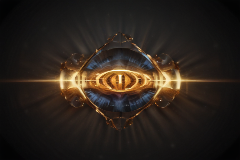 Illuminated Eye Design with Radiant Light and Intricate Patterns in Focus