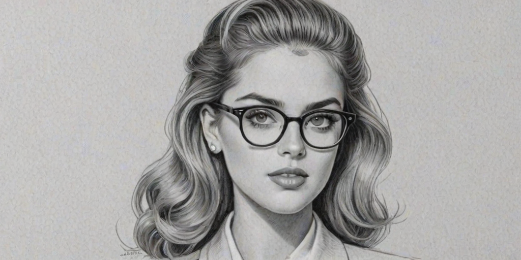 Elegant Anne Winters, pencil sketch, portrait of Appealing woman 1952s in glasses, hair style beatnik, outline, clear lines, fine lines, 8k