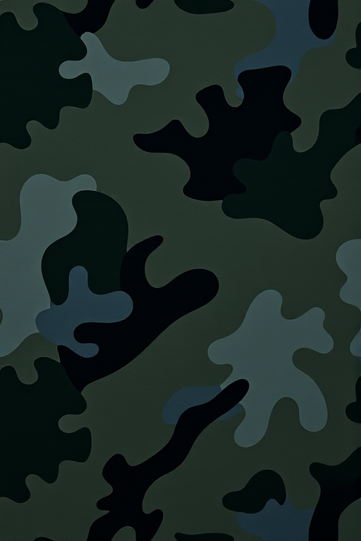 high-resolution pattern of abstract camouflage design with dark green, gray, and black shades, captured with a DSLR camera at 50mm focal length, aperture f/8, ISO 100, soft natural lighting, top-down view, showcasing texture and detail vividly