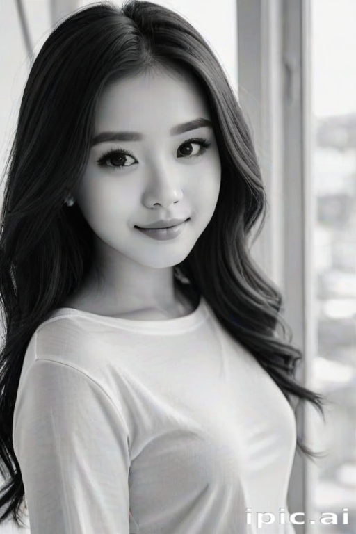 Portrait of a Smiling Young Woman with Long, Flowing Hair