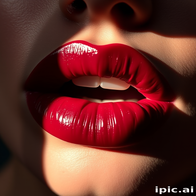 Captivating shot of deep plum lips with a velvet finish, accentuating rich pigmentation and smooth application, photographed in dramatic lighting