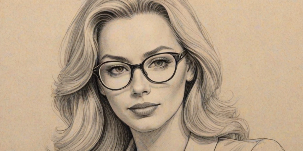 Stunning Cindy Margolis, pencil sketch, portrait of Comely woman 1942s in glasses, hair style beatnik, outline, clear lines, fine lines, 8k