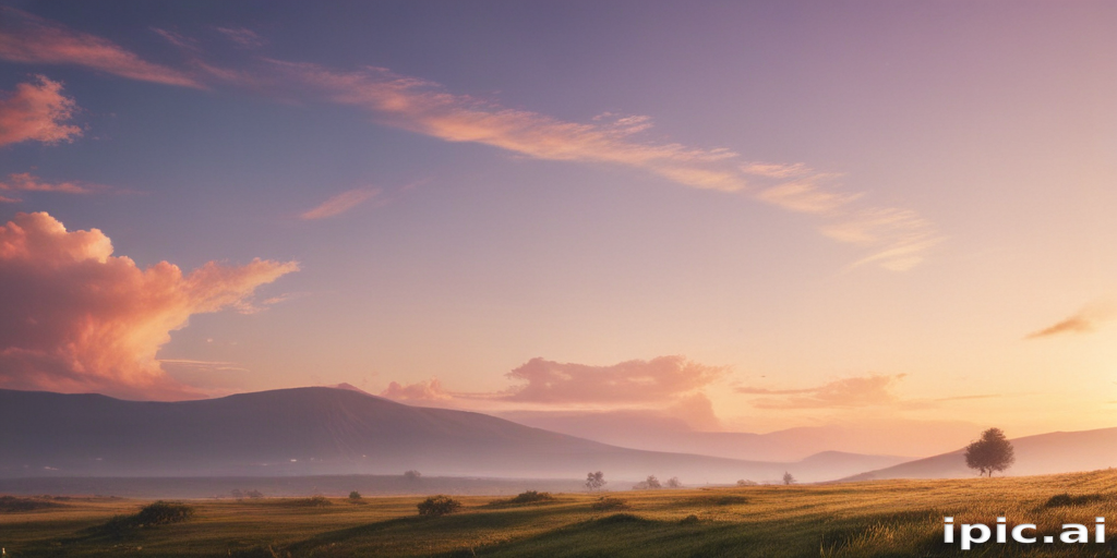 Serene Sunset Over Rolling Hills with Soft Clouds and Pastoral Landscape