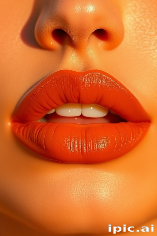 Warm terracotta lips in "Desert Sunset" style, with a soft matte finish and subtle copper shimmer, evoking the colors of a sun-baked landscape