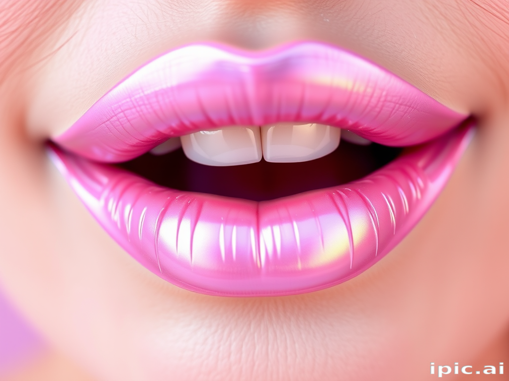Iridescent pastel pink lips, christened "Unicorn Dream," offering a multichromatic shift and a playful, ethereal appearance for whimsical styles