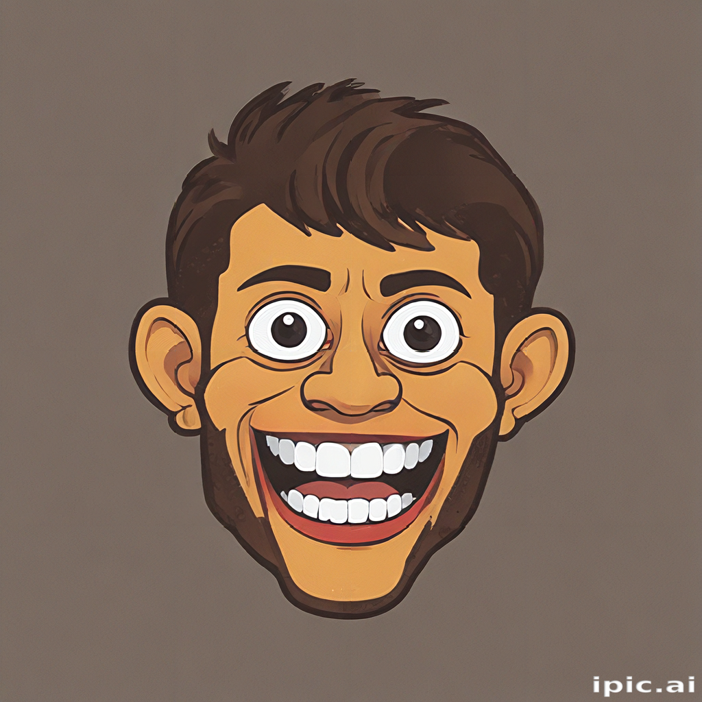 Cheerful Cartoon Character with Big Smile and Playful Expression