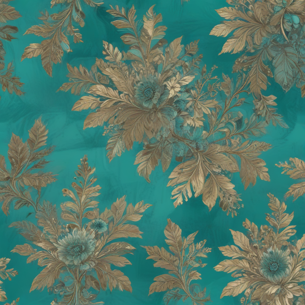 Elegant Floral Pattern with Gold Accents on Vibrant Teal Background
