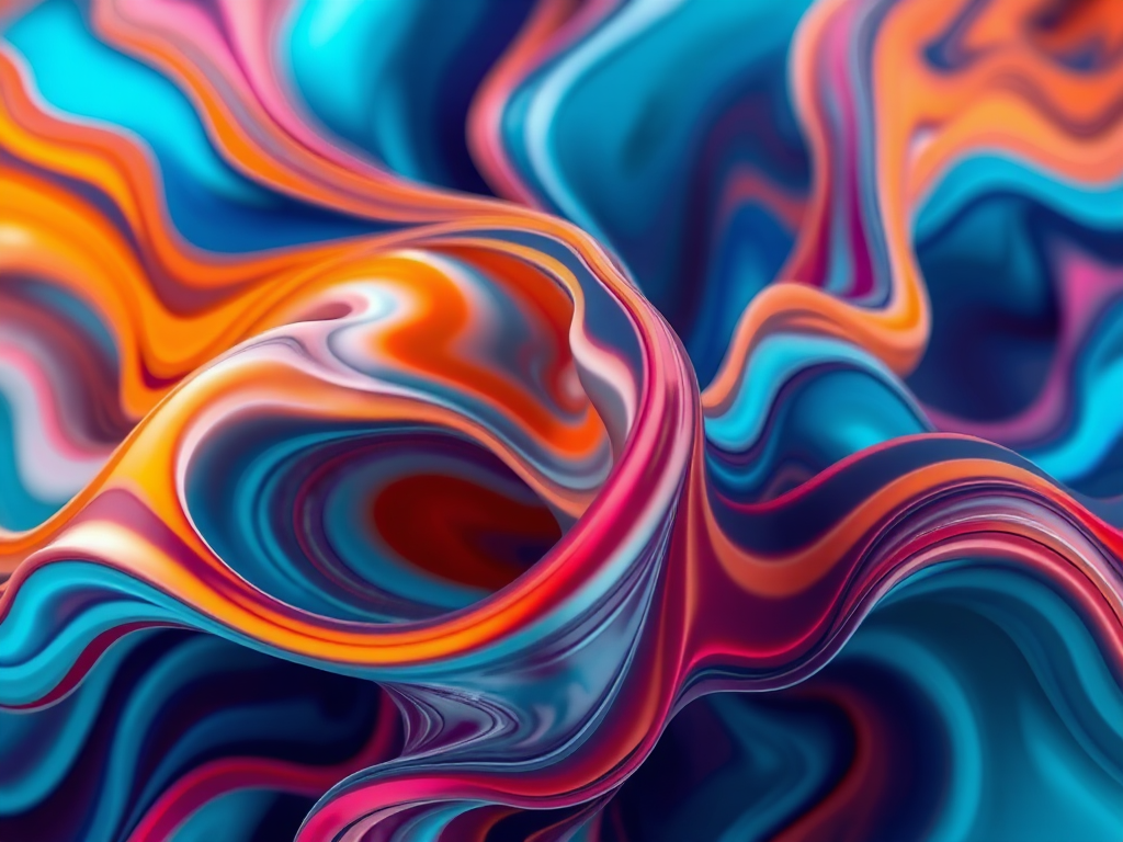 Regenerate an abstract design featuring fluid shapes and dynamic colors with a high-resolution digital camera, ISO 100, aperture f/2.8, 50mm lens, shot from a close-up perspective, using a soft focus style to enhance depth and texture.