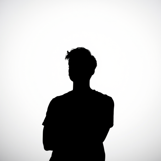 Create a high-contrast silhouette of a person in deep thought with a plain white background, using a Canon EOS R camera, 50mm lens, aperture f/2.8, ISO 100, and a soft diffused lighting setup.