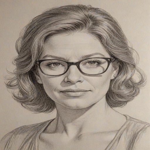 Enticing Mindy Cohn, pencil sketch, portrait of Enchanting woman 1974s in glasses, hair style beatnik, outline, clear lines, fine lines, 8k