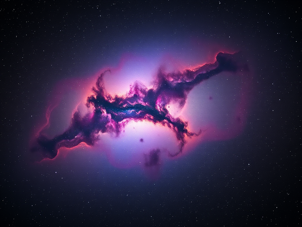 a breathtaking cosmic nebula filled with vibrant colors of purple, blue, and gold, with stars twinkling in the background, captured with a DSLR camera, 50mm lens, f/1.8, ISO 800, 30-second exposure, in a panoramic view for enhanced depth and detail