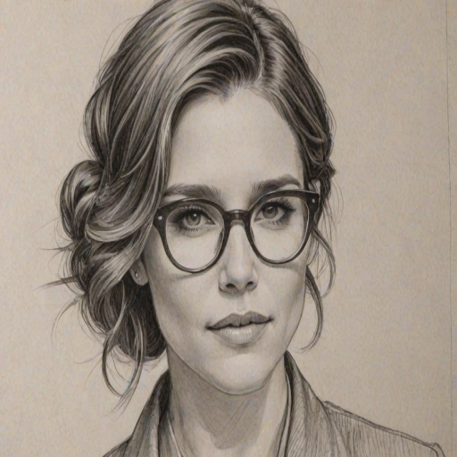 Fascinating Sophia Bush, pencil sketch, portrait of Fetching woman 1921s in glasses, hair style beatnik, outline, clear lines, fine lines, 8k