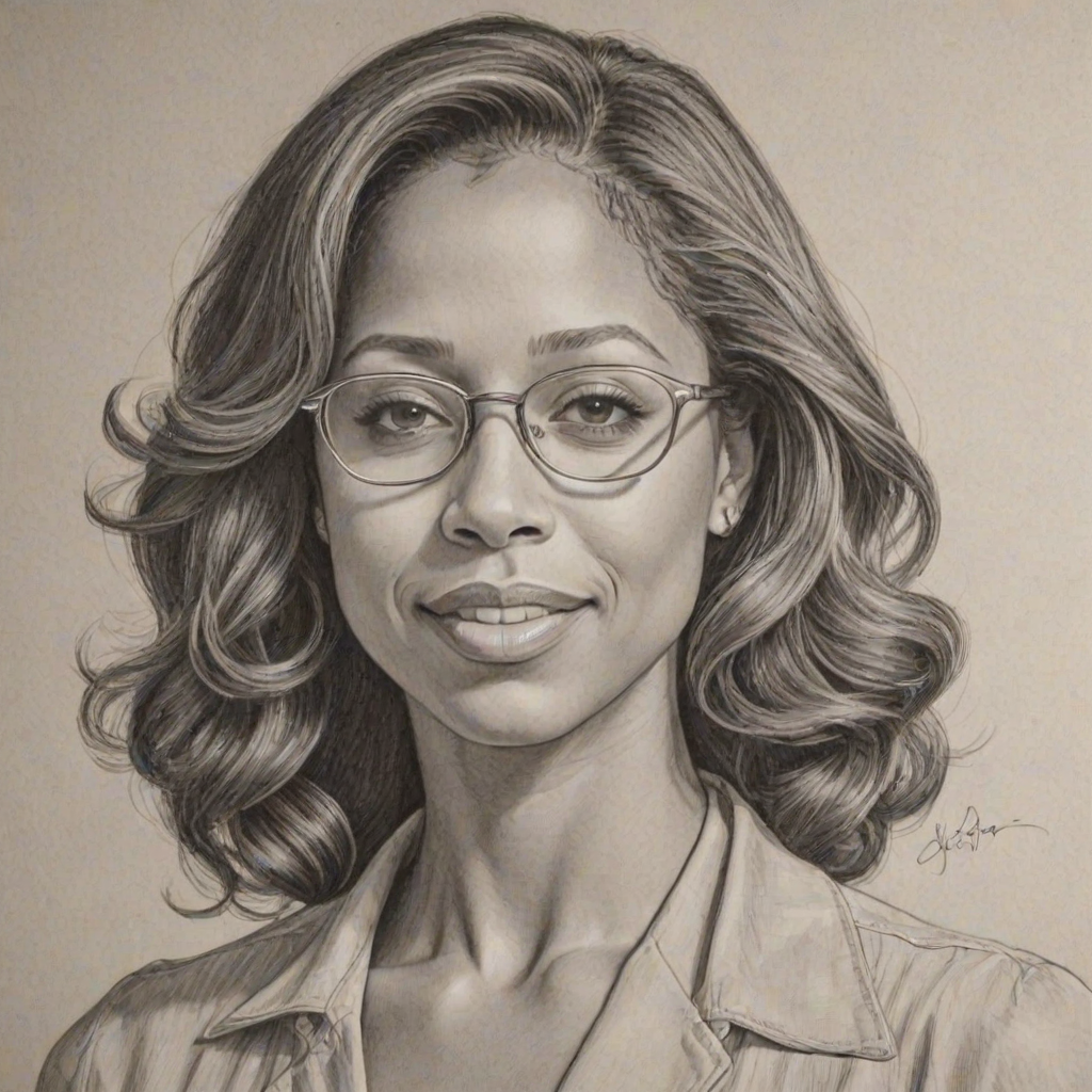 Wonderful Stacey Dash, pencil sketch, portrait of Captivating woman 1938s in glasses, hair style beatnik, outline, clear lines, fine lines, 8k